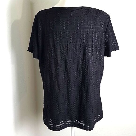 Calvin Klein Black Short Sleeve Top with a Crepe Overlay, Size XL - Picture 7 of 9